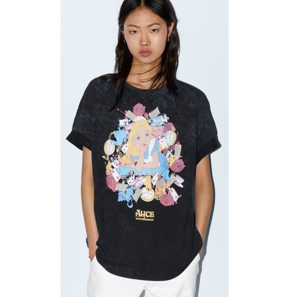 Zara Tops - Zara x Disney Alice in Wonderland Mineral Wash Graphic Tee Shirt